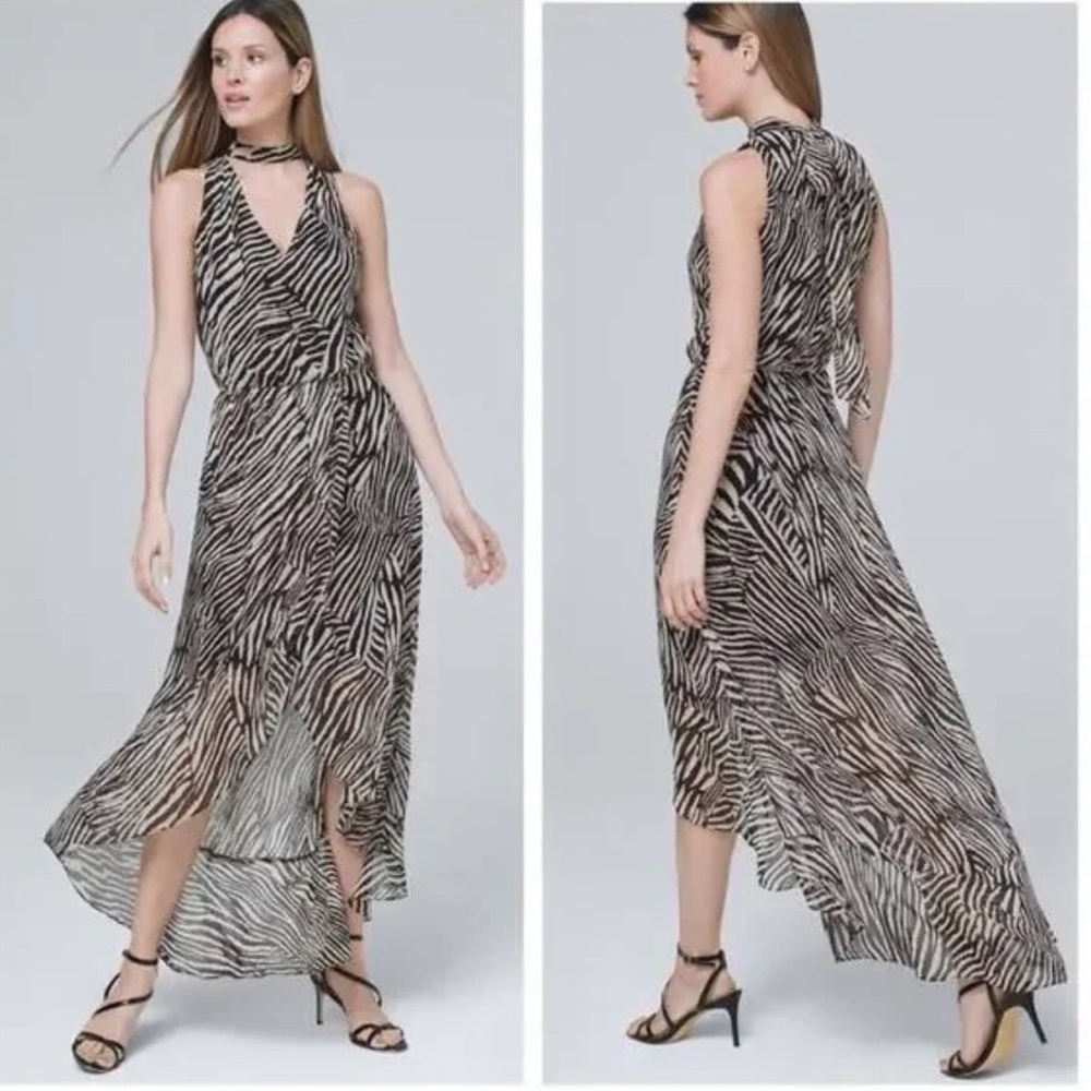 White House Black Market Zebra Print High Low Summer Wedding Guest Dress